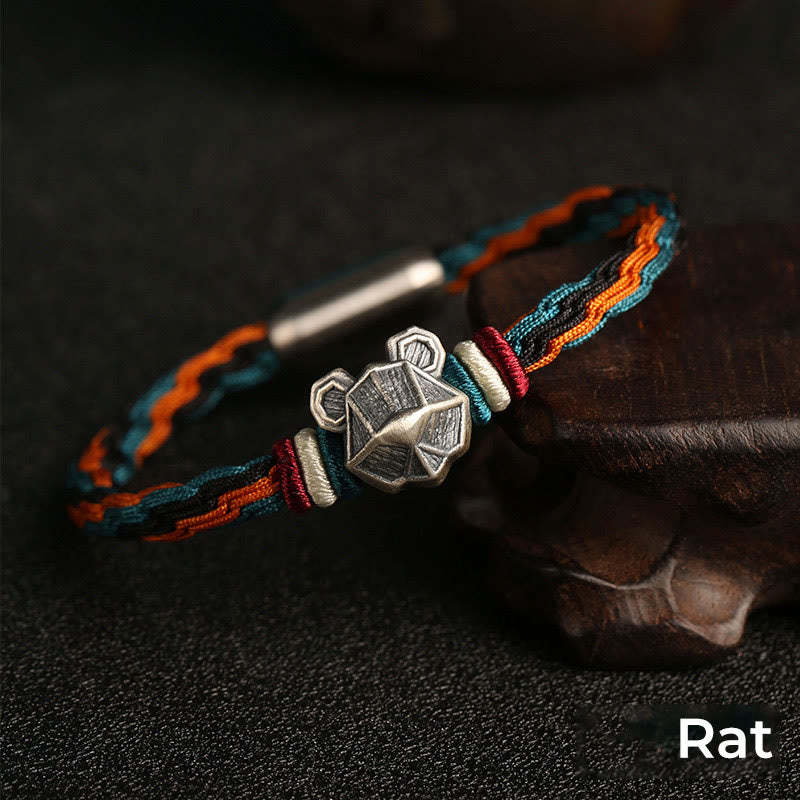 Handmade 999 Sterling Silver Year of the Dragon Chinese Zodiac Protection Colorful Reincarnation Knot Rope Bracelet