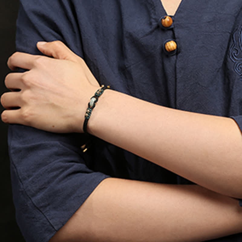 Round Peace Buckle Jade Abundance Wealth String Bracelet