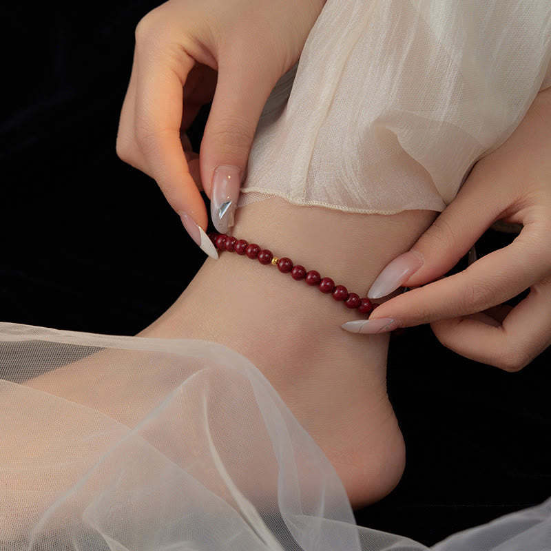 925 Sterling Silver Cinnabar Beads Blessing Anklet