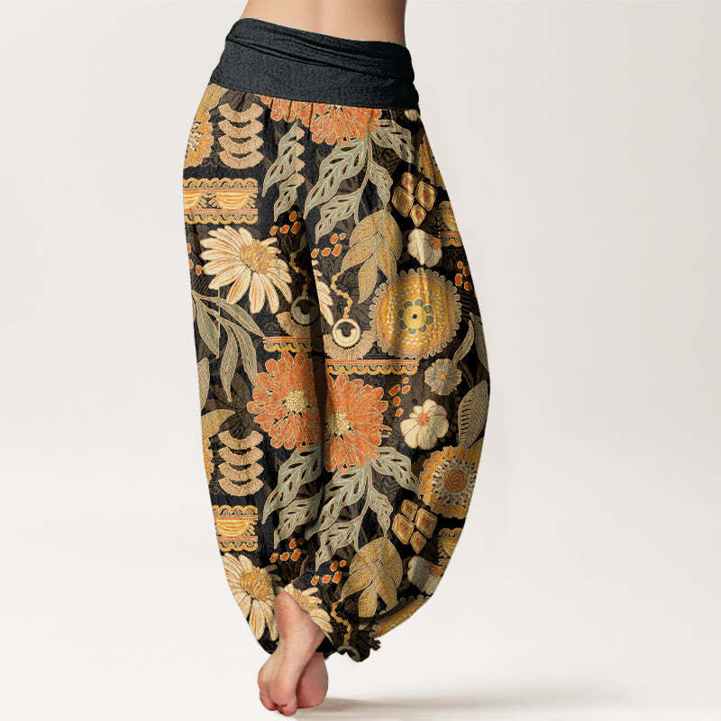 Sunflowers Round Floral Design Women's Elastic Waist Harem Pants