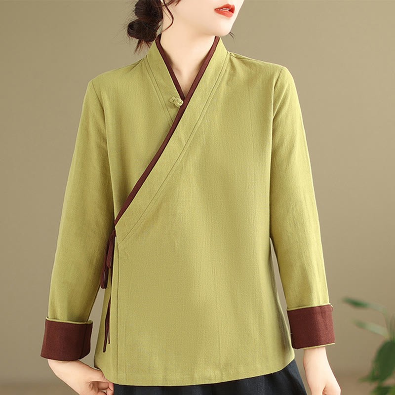 Fall Solid Color Hanfu Long Sleeve Lace Up Women's Shirt