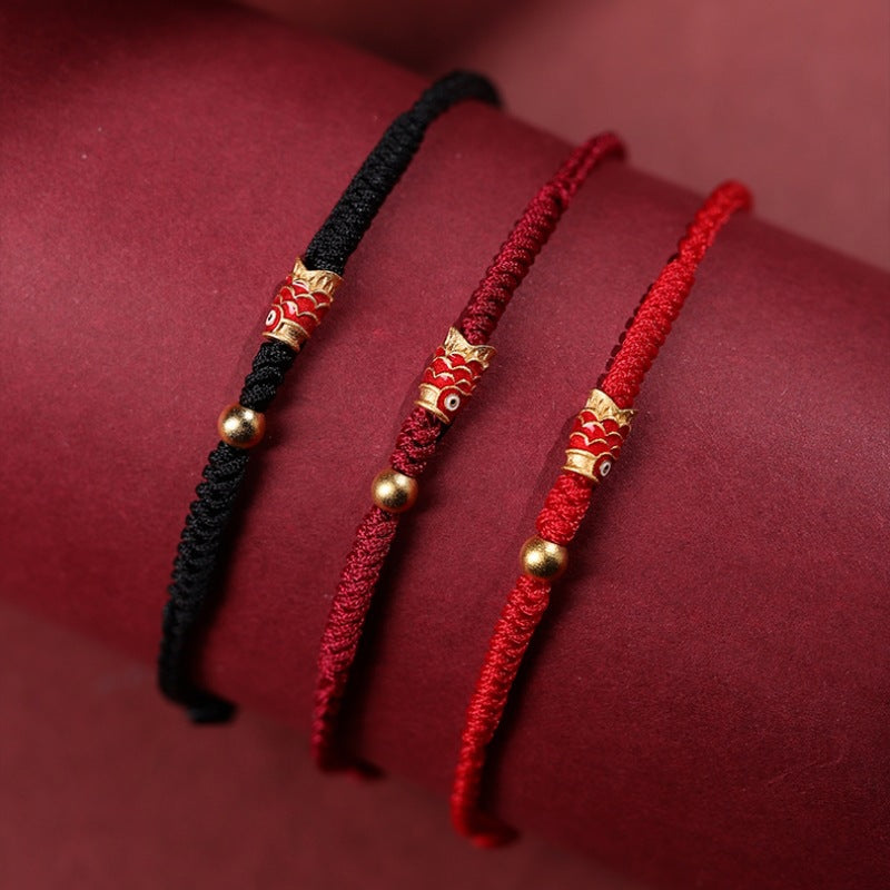 925 Sterling Silver Handmade Koi Fish Wealth Success Braided Rope Bracelet