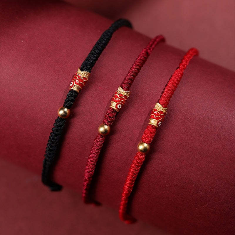 925 Sterling Silver Handmade Koi Fish Wealth Success Braided Rope Bracelet