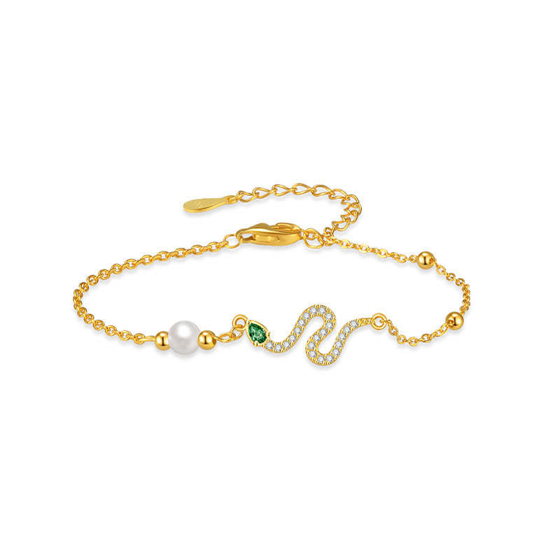 925 Sterling Silver Pearl Year Of The Snake Blessing Bracelet