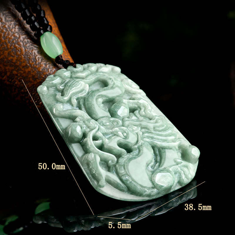 Year Of The Dragon Chinese Zodiac Dragon Soaring Jade Protection Bead Chain Necklace Pendant