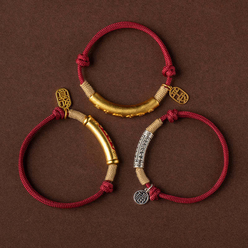 999 Sterling Silver Tibet Handmade Om Mani Padme Hum Fu Character TopRank Character Luck Braided Bracelet