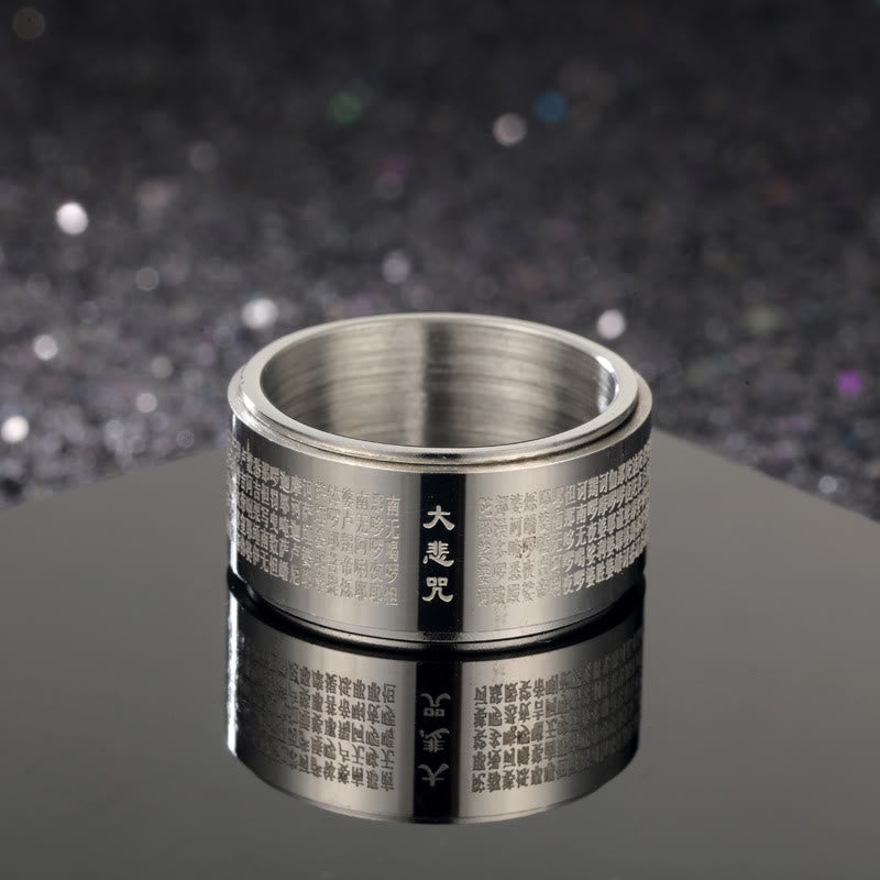 Great Compassion Mantra Carved Titanium Steel Strengthen Rotatable Ring