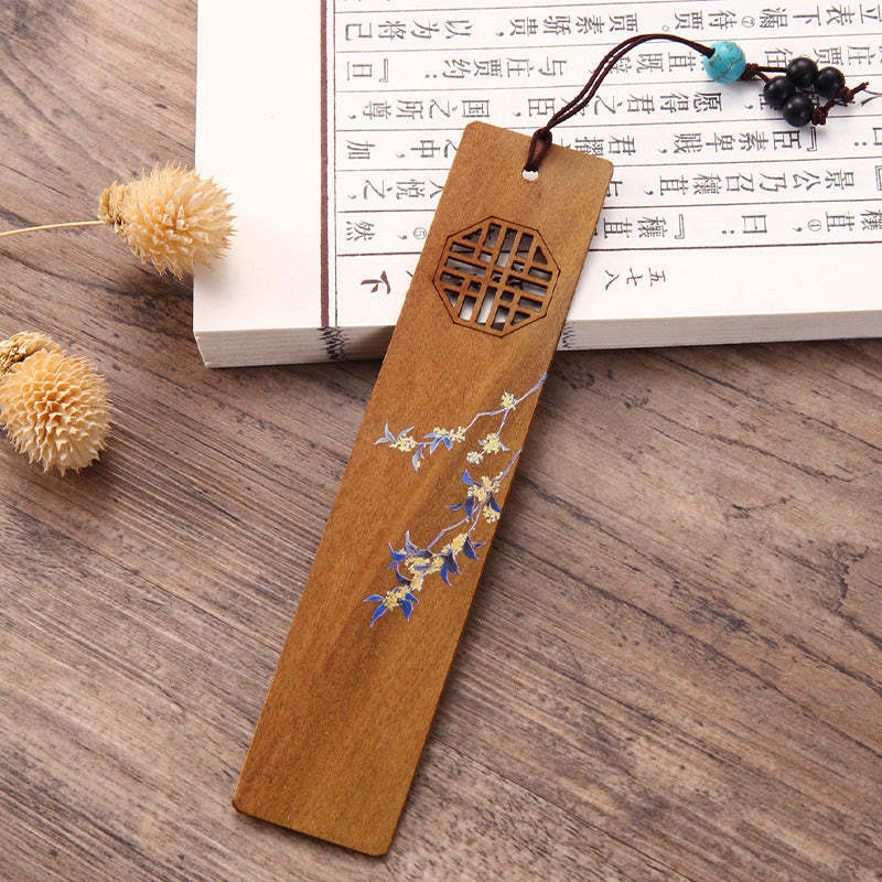 4Pcs Four Seasons Plum Orchid Bamboo Chrysanthemum Peking Opera Mask Wood Bookmarks With Gift Box