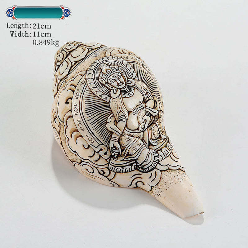 Tibetan Handmade Engraved Shankha mystic zen Avalokitesvara Conch Shell Wealth Decoration