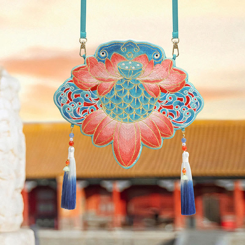 Luck Embroidery Lotus Koi Fish Rabbit Flower Hanfu Bag Crossbody Bag Shoulder Bag