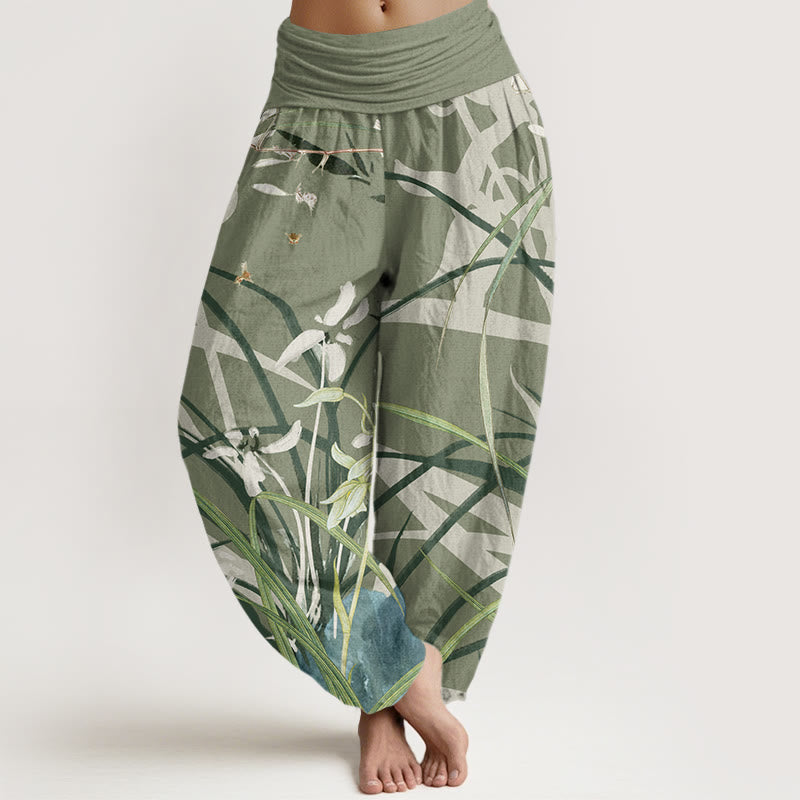 Casual Orchid leaf Butterflies Women's Elastic Waist Harem Pants