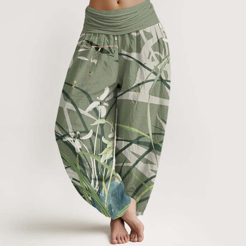 Casual Orchid leaf Butterflies Women's Elastic Waist Harem Pants