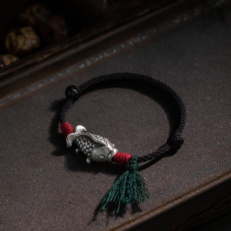925 Sterling Silver Luck Koi Fish Braided Bracelet