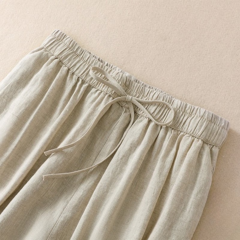 Pure Color Drawstring Frog-Button Cotton Linen Women's Harem Pants With Pockets