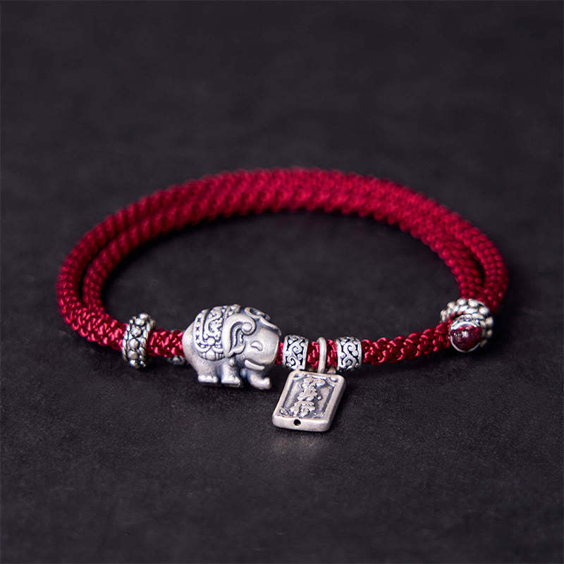 925 Sterling Silver Elephant Safe And Well Amulet Charm Strength Bracelet
