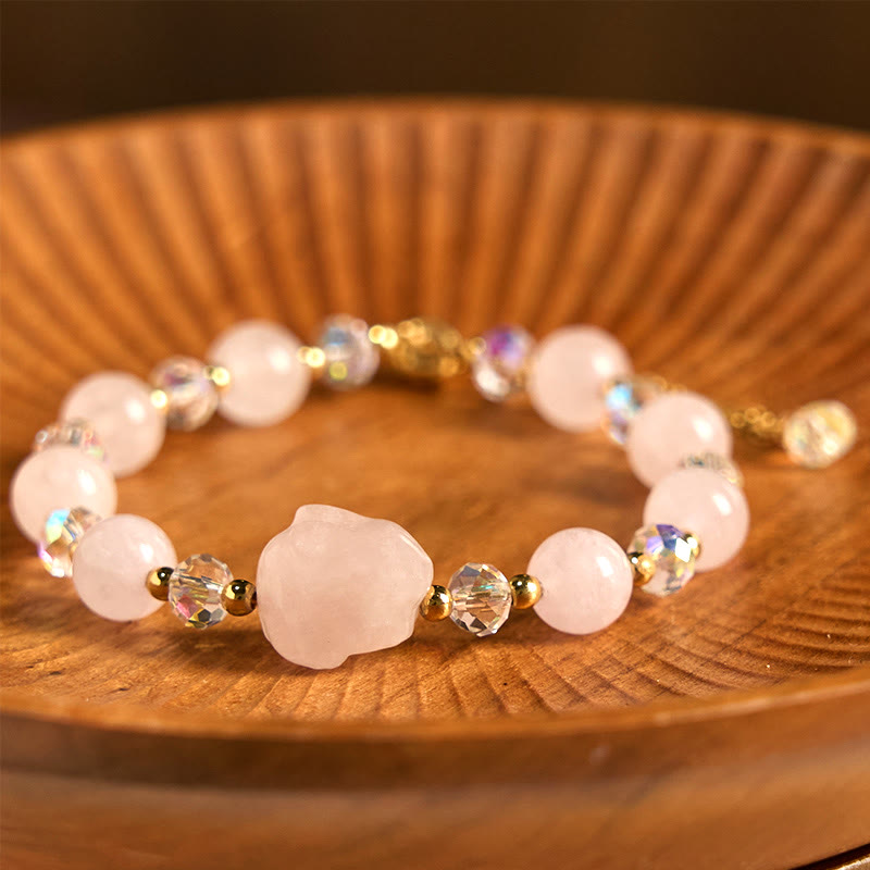 Rose Quartz Crystal Rabbit Healing Chain Bracelet