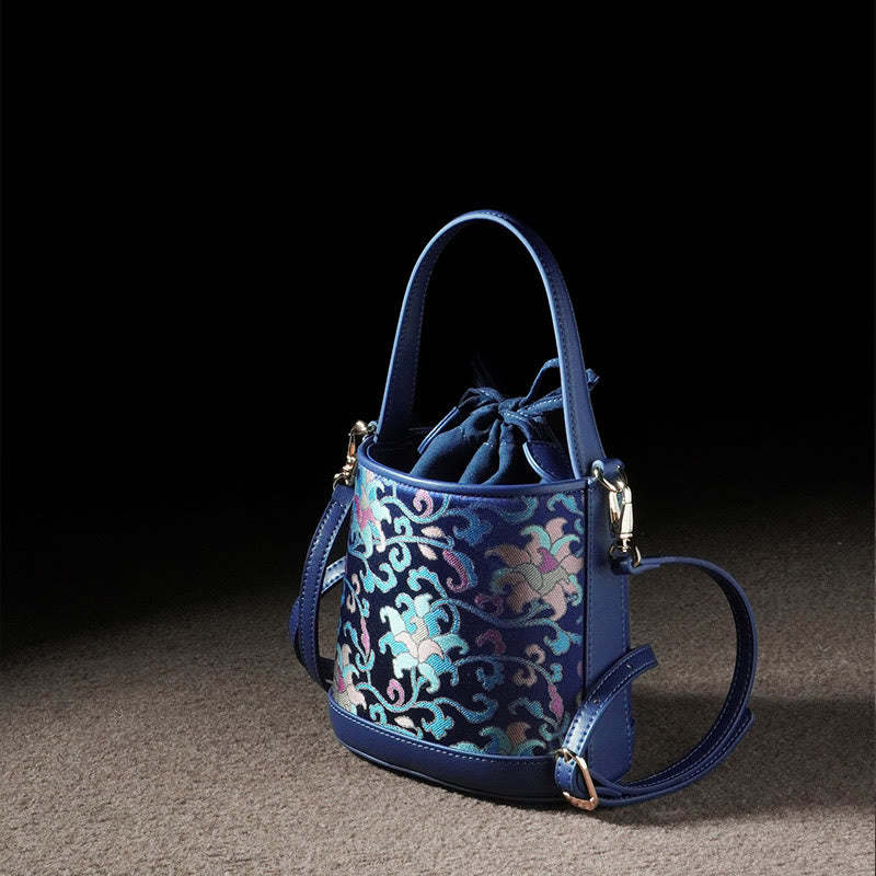 Retro Lotus Entwined Branches Song Brocade Crossbody Bag Hangbags