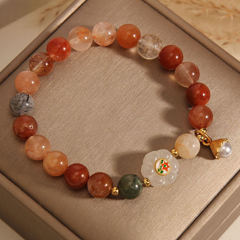 Natural Fu Lu Shou Crystal Hetian White Jade Pearl Luck Bracelet