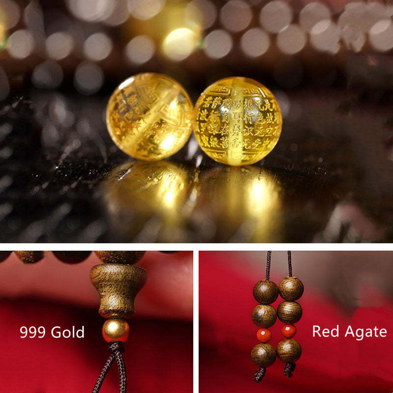 108 Mala Beads 999 Gold Brunei Agarwood Heart Sutra Amber Red Agate Strength Meditation Bracelet