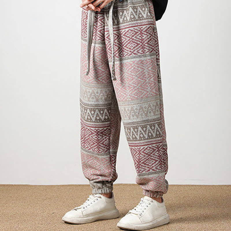 Ethnic Jacquard Knitting Drawstring Men's Pants With Pockets