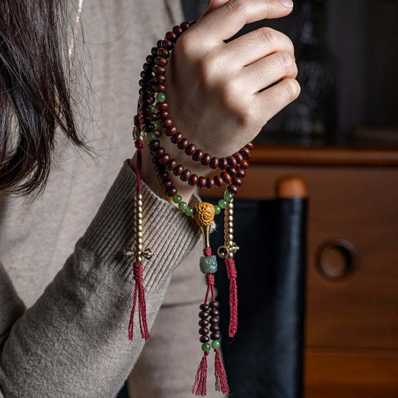 Natural Tibet 108 Mala Beads Purple Bodhi Seed Hetian Cyan Jade Copper Dorje Peace Bracelet