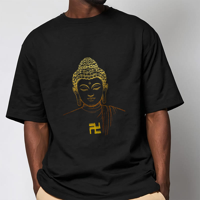 Swastika Pattern Golden mystic zen Cotton Tee T-shirt