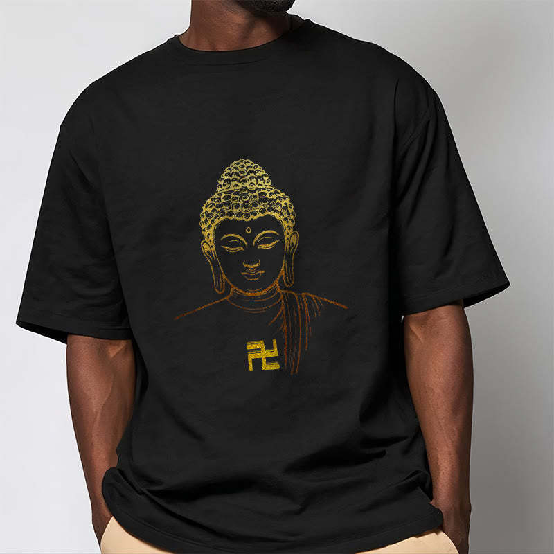 Swastika Pattern Golden mystic zen Cotton Tee T-shirt