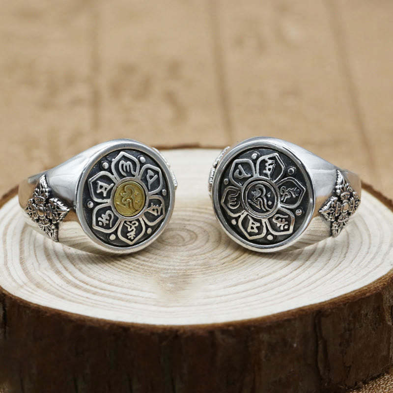 Tibetan Om Mani Padme Hum Vajra Pattern Copper Focus Rotatable Ring