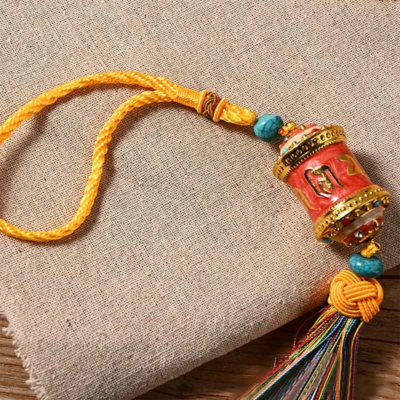 Tibet Om Mani Padme Hum Prayer Wheel Colorful Tassels Bag Car Hanging Decoration