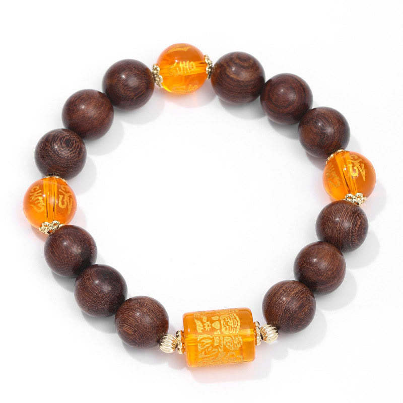 Natural Phoebe Zhennan Wood Om Mani Padme Hum God Of Wealth Crystal Protection Bracelet