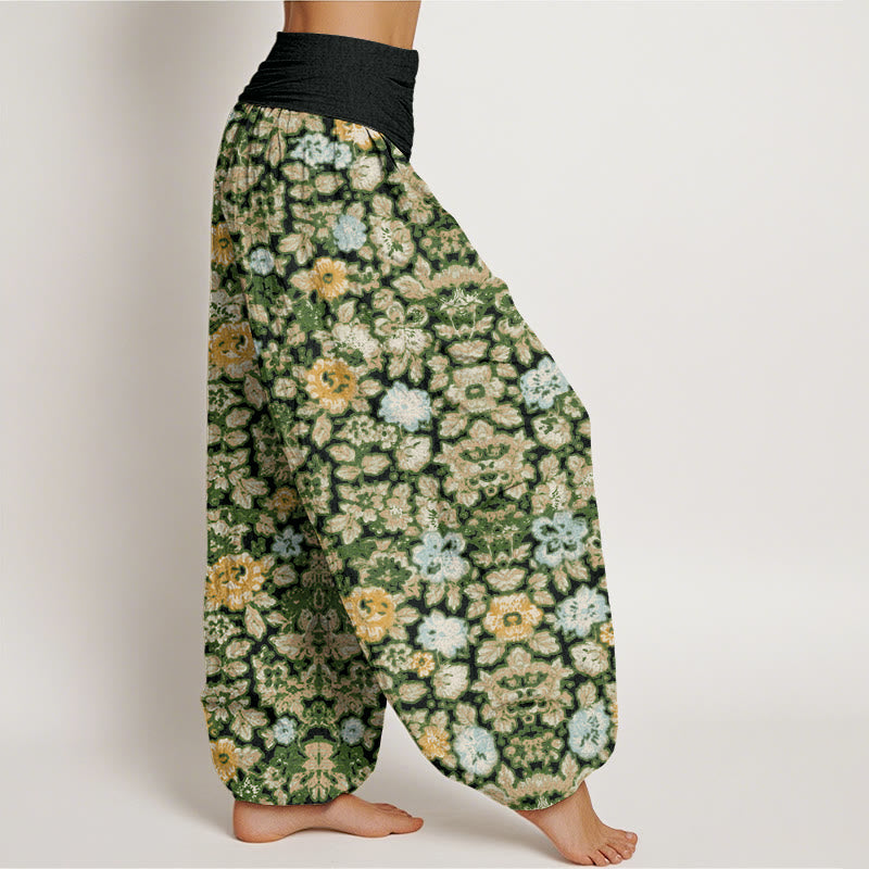 Casual Colorful Hibiscus Plant Pattern Women's Elastic Waist Harem Pants