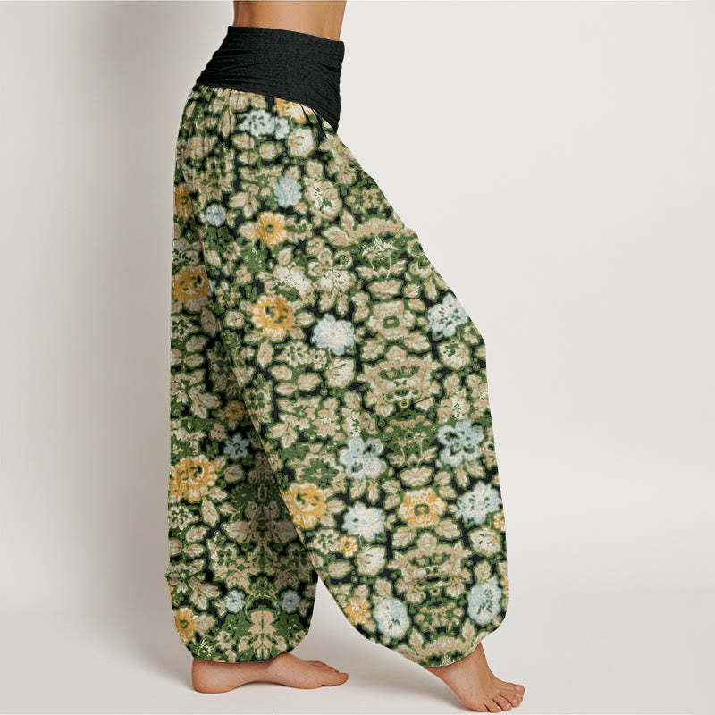 Casual Colorful Hibiscus Plant Pattern Women's Elastic Waist Harem Pants