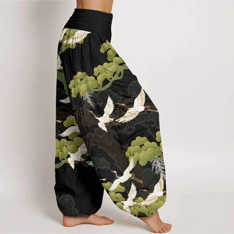 Crane Pine Tree Totem Pattern Women's Elastic Waist Harem Pants
