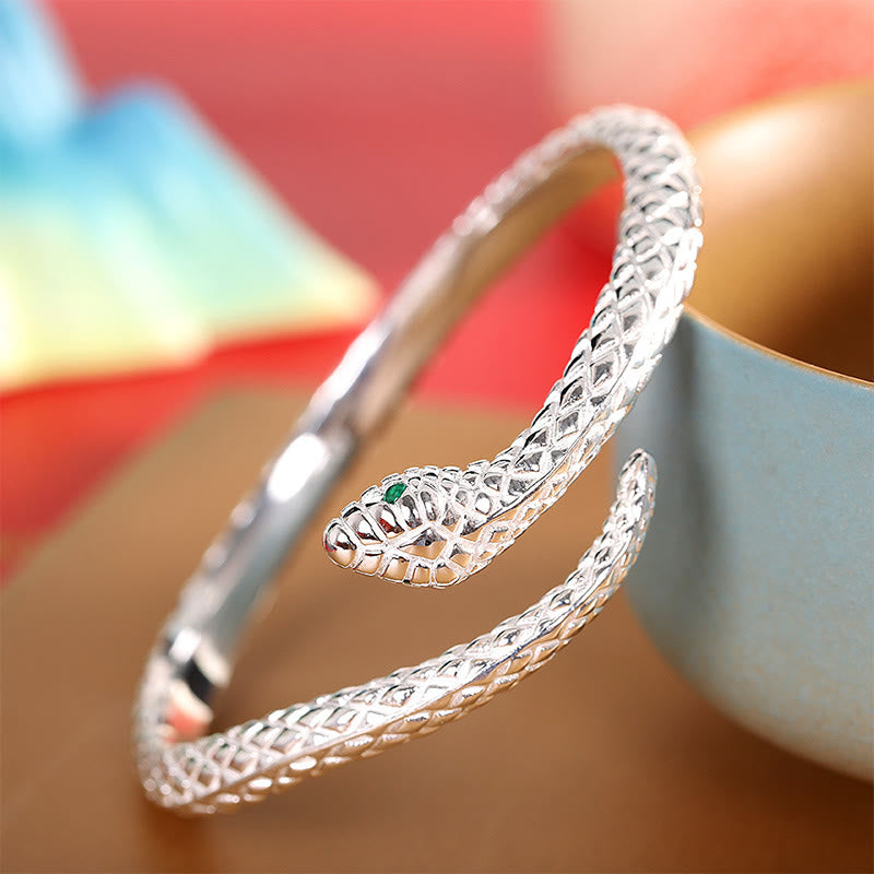 999 Sterling Silver Year Of The Snake Protection Cuff Bracelet Bangle