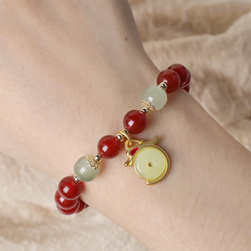 Year of the Dragon Red Agate Jade Peace Buckle Fu Character Success Bracelet (Extra 30% Off | USE CODE: FS30)