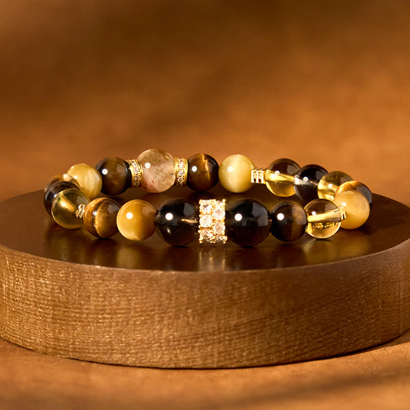 Citrine Topaz Smoky Quartz Tiger Eye Happiness Bracelet