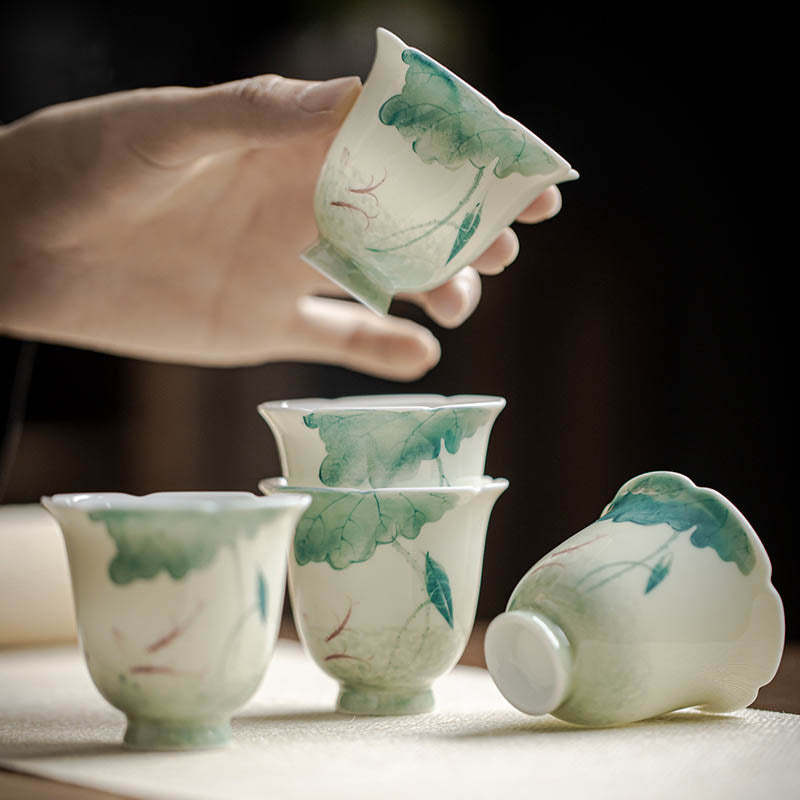 Koi Fish Lotus Leaf Pattern Ceramic Teacup Kung Fu Tea Cup 65ml