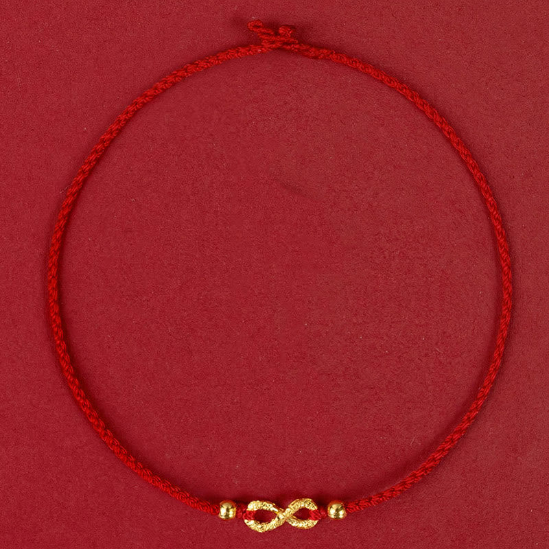 999 Gold Mobius Infinite Love Fu Character Copper Coin Protection Handmade Ultra-Thin Rope Bracelet
