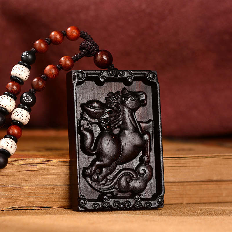 Chinese Zodiac Small Leaf Red Sandalwood Calm Necklace Pendant