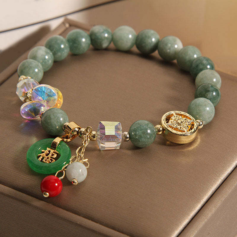 Strawberry Quartz Jade Fu Character Charm Healing Bracelet