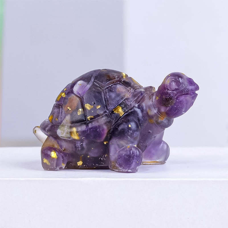 Natural Crystal Gravel Drip Resin Small Turtle Decoration Statue