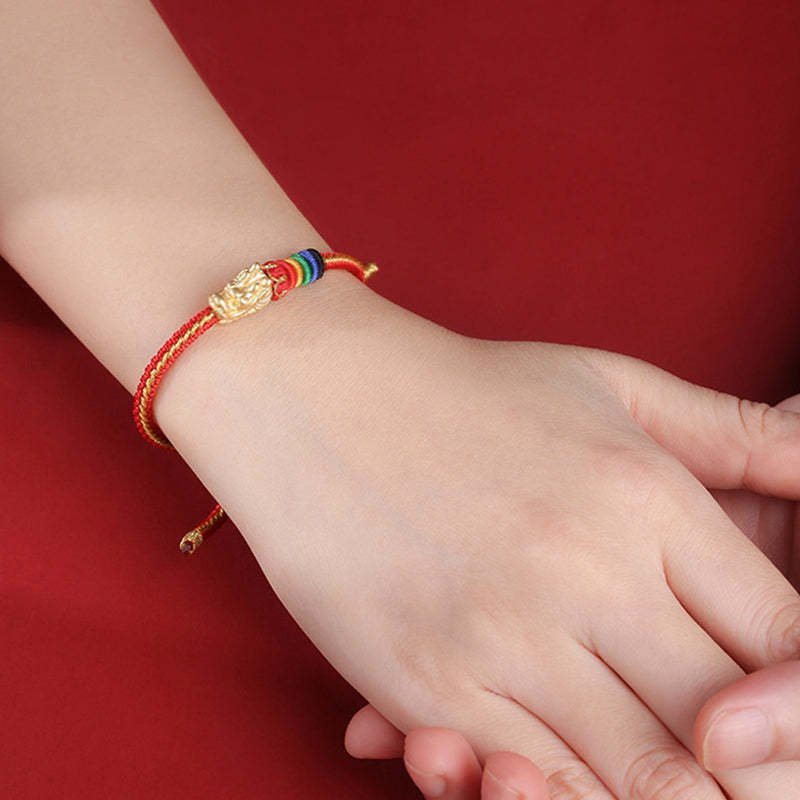 999 Sterling Silver Luck Year Of The Dragon Colorful Rope Bracelet