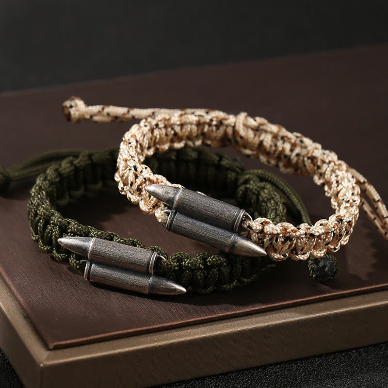 925 Sterling Silver Bullet Design Braided Rope Bracelet