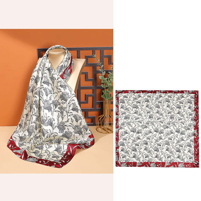 Pastoral Scene Hot Air Balloon Spring Blossom 100% Mulberry Silk Neck Hair Scarf