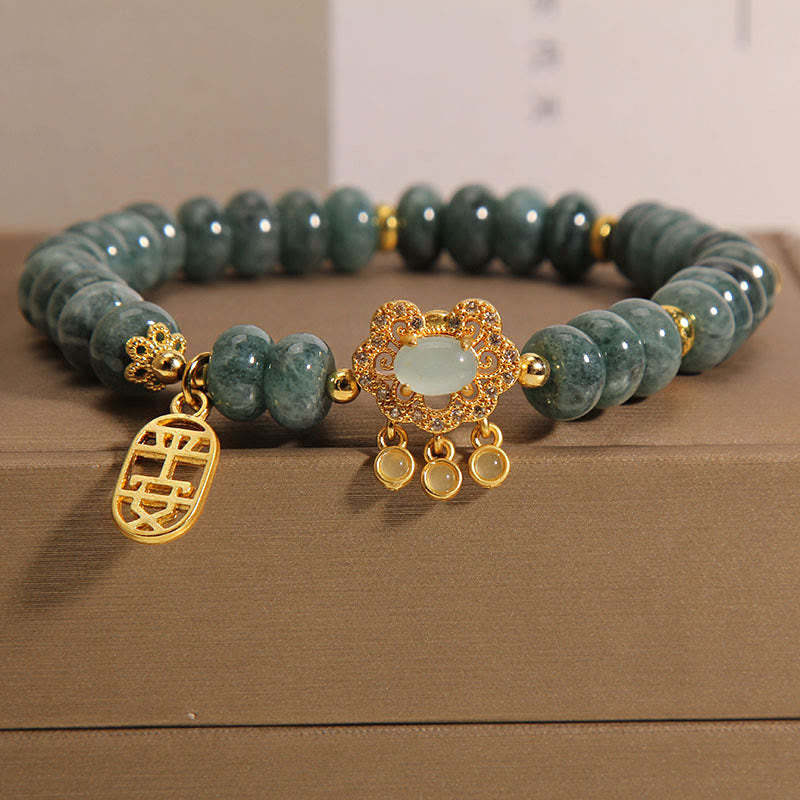 Natural Jade Chinese Lock Charm Peace Luck Abundance Bracelet