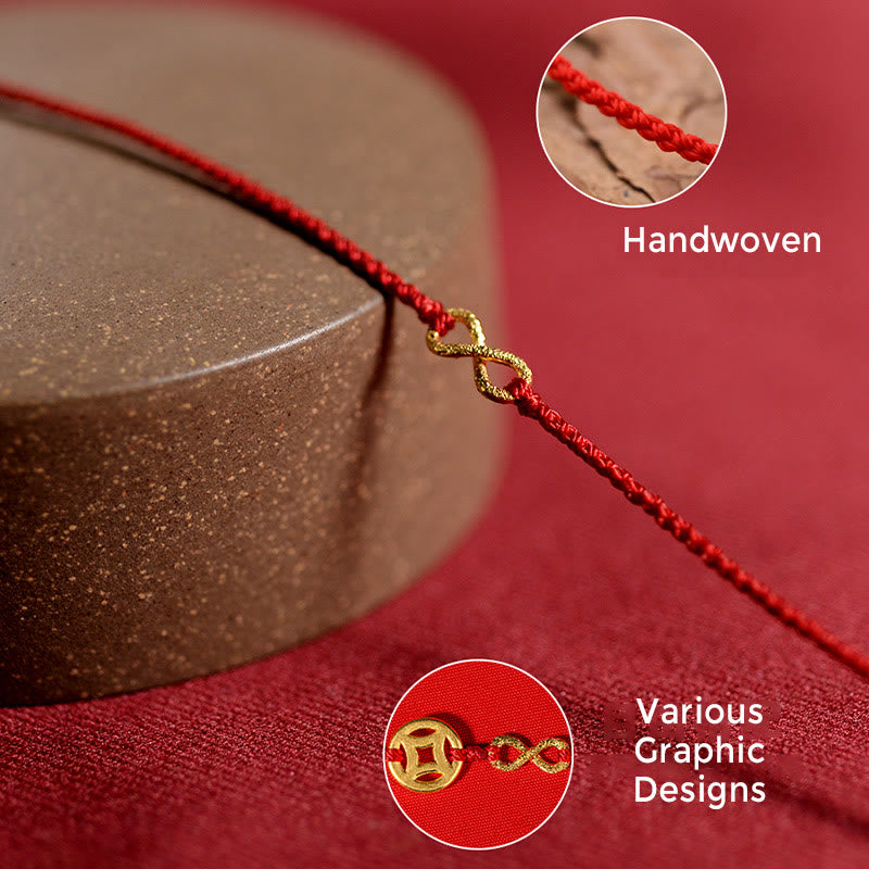 999 Gold Mobius Infinite Love Fu Character Copper Coin Protection Handmade Ultra-Thin Rope Bracelet