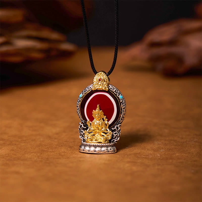 Tibetan Avalokitesvara Dzi Bead Pattern Copper Purity Healing Necklace Pendant