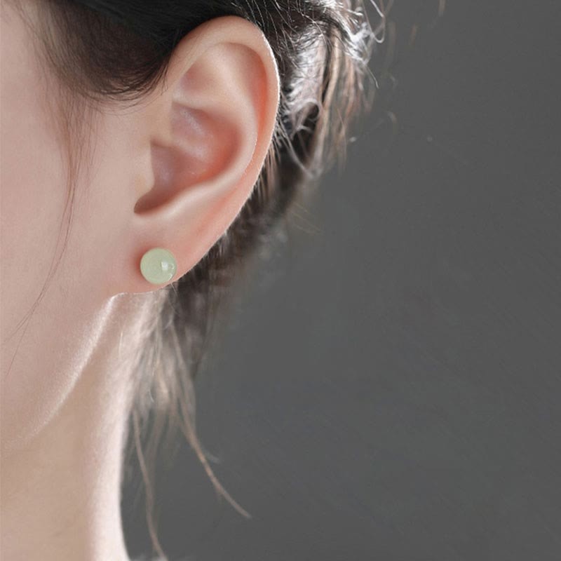 Round Jade Beaded Luck Stud Earrings