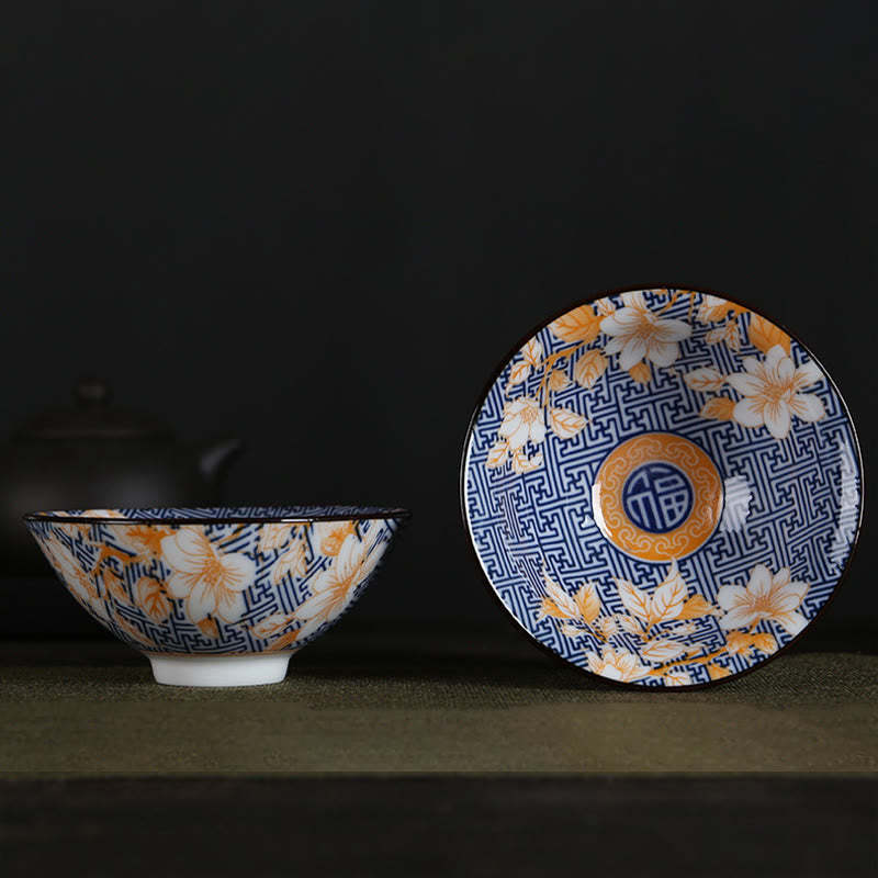 Flowers Fu Character Mountains Lotus Cherry Blossoms Ceramic Teacup Kung Fu Tea Cup