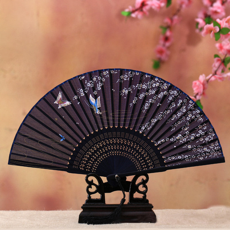 Cherry Blossom Lily Butterfly Bamboo Handheld Bamboo Folding Fan 21cm